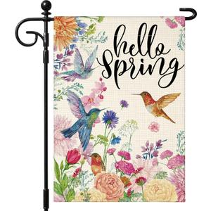 Artscope Spring Flowers Garden Flag 12x18 Inch Double Sided for Outside, Hello Spring Floral Garden Flag for Holiday Yard Outdoor Decoration