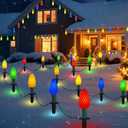 Fanovo 25.7ft Christmas Pathway Lights Outdoor with C9 Strawberry 20 LED Bulbs, Multicolor Christmas Walkway String Lights with Stakes for Driveway, Yard, Patio, Connectable & Weatherproof