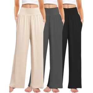Kivdol 3PACK Women's Casual Loose Wide Leg Cozy Pants Yoga High Waisted Sweatpants Comfy Lounge Pants with Pants with Pockets XXL