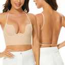 Low Back Bras for Women-Seamless Backless Bra Deep U Plunge Invisible Low Cut Bras Multiway Convertible Straps Halter Bra (32D)