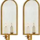 NIKKY HOME Gold Wall Candle Sconces Set of 2, Antique Mirrored Wall Taper Candle Holder - Vintage Elegant Metal Hanging Candlestick for Living Room, Bathroom, Dining Room and Office