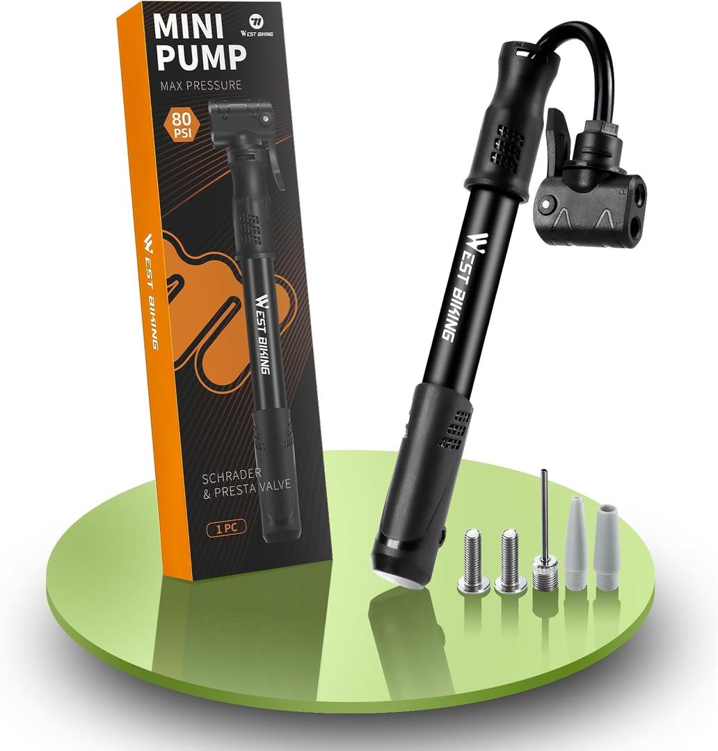 Bicycle Pump Mini Bike Pump - Aluminum Alloy Cycle Pump for Presta & Schrader Valve, Portable Lightweight Bike Tyre Pump Fast Tyre Inflation Mini Air Pump for Mountain Road Bike Ball Pump (One Size, Black-1)
