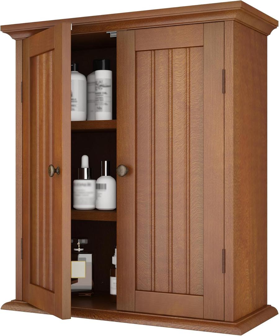 ChooChoo Bathroom Wall Cabinet, Over The Toilet Space Saver Storage Cabinet, Medicine Cabinet with 2 Door and Adjustable Shelves, Cupboard, Rustic, 8.8"D x 21.1"W x 24"H