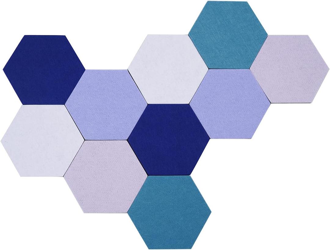 10Pcs Self Adhesive Felt Board Tiles Hexagon Bulletin Board for Walls, Felt Cork Pin Board for Pictures Photos Memos with Push Pins (Color C)