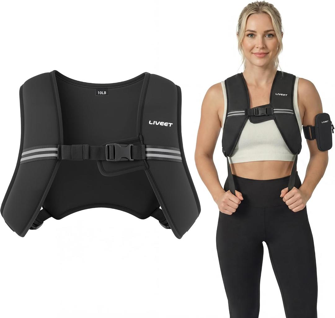 Weighted Vest for Women Men, Soft Iron, Reflective Strips | Soft iron filling, washable, buckle fits 35.4-45.7in chest, reflective strips, arm pocket, for yoga jogging strength training, 10 LB