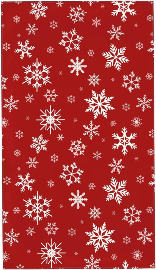 Hand Towel Christmas Red Snowflake Xmas Face Washcloth Fingertip Bath Towels 27.5 x 15.7 Inch Microfiber Quick Dry Soft Absorbent Luxury Kitchen Dish Cloth for Bathroom Beach Gym Hotel Salon Spa Sport (A091)
