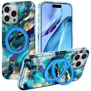 LONTECT for iPhone 16 Pro Max Case with 360° Spin Magnetic Stand [Compatible with Magsafe], Slim Fit Shockproof Full Body Rugged Phone Case Peacock Green