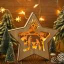 Nativity Scene Christmas Ornament, 3D Layered Holy Family LED Lights Decoration for Table/Shelves/Fireplace, Rustic Wooden Farmhouse Holiday Home Decoration (Wood Color)