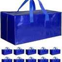 10 Pack Oversized Heavy Duty Moving Bags with Backpack Straps, Strong Handles & Zippers, Extra Large Storage Tote Moving Boxes for Space Saving, Blue