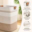 Laundry Hamper, 85L Tall Laundry Basket with Leather Handles, Rectangle Large Clothes Hamper for Organizing, Cotton Woven Laundry Baskets Storage Hampers for Bedroom, Nursery, Living Room