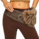 MakeMeChic Women's Faux Fur Cheetah Print Belts Wide Waist Tie Knot Western Cowboy Chic Belt (80, Brown)