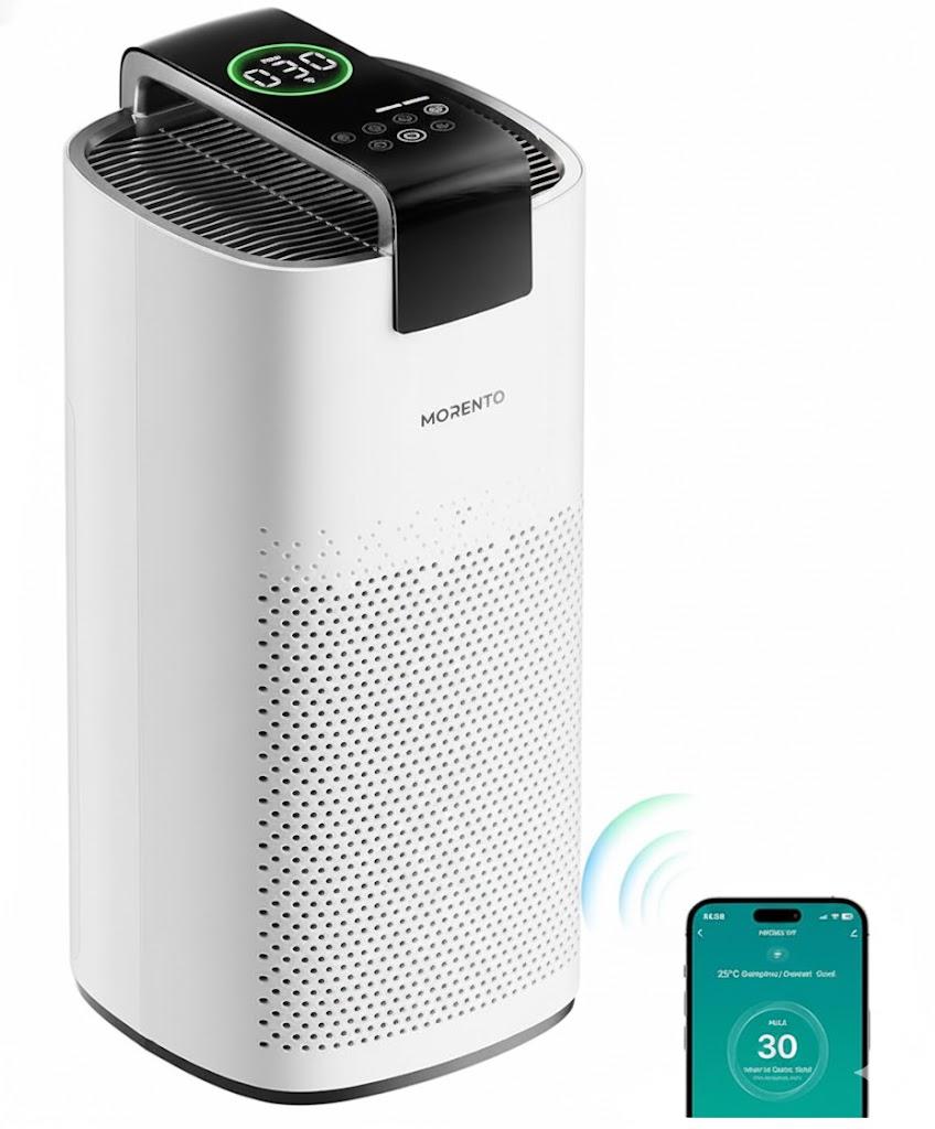 MORENTO Air Purifiers for Home Large Room Up to 2050 Ft with PM 2.5 Air Quality Sensor, Smart WiFi and Sleep Mode, Hepa Filters, Handheld Home Air Purifier - White