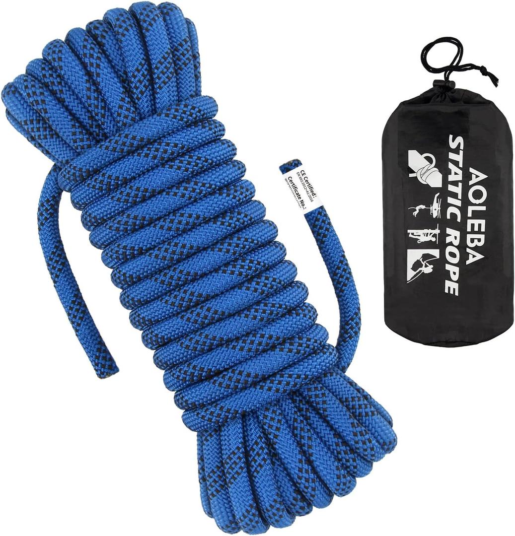 AOLEBA 10.5 mm Static Climbing Rope 10M(32ft) 20M(64ft) 30M(96ft) 50M(160ft) 70M(230ft) Outdoor Rock Climbing Rope, Escape Rope Ice Climbing Equipment Fire Rescue Parachute Rope (Blue)