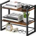 Office Desk Shelf Organizer, Wood Desktop Bookshelf Supplies Storage Rack, Shelf for Top of Desk and Dresser (Brown-2 Tier)