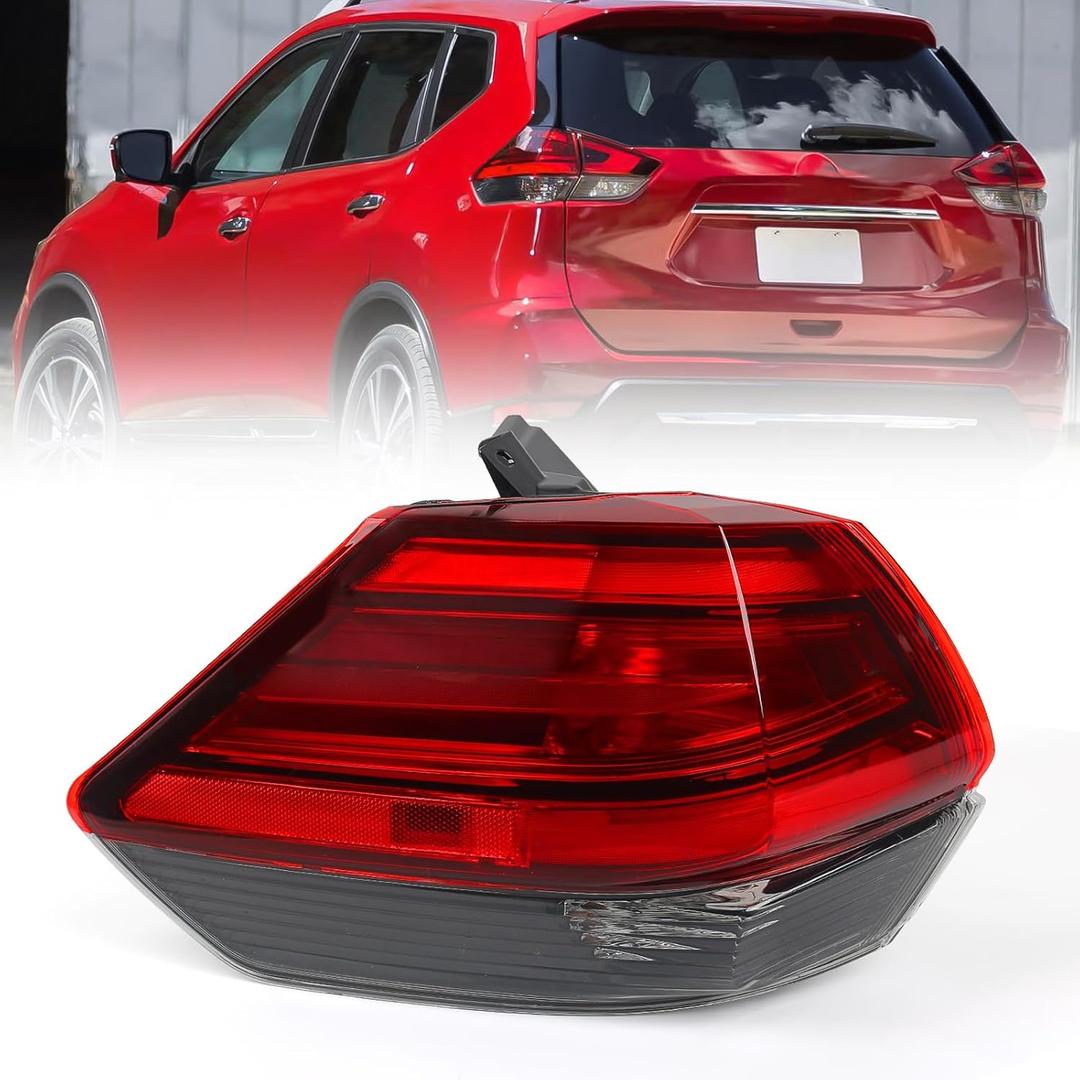 Huray Left Outer Tail Light for Nissan Rogue 2017-2019 Driver Side Taillight Lamp Assembly Replacement for NI2804110 (Chrome Housing)