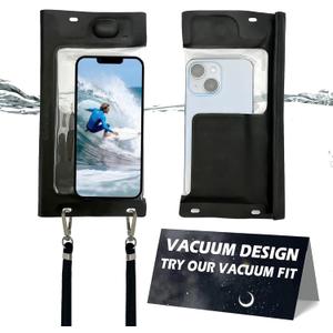 2 x Vacuum Waterproof Phone Pouch IP68 Max 7" Black | Universal Dry Bag Case | Vacuum-sealed for bubble-free HD photos & flawless touch. IP68 waterproof pouch with lanyard for phones up to 7".