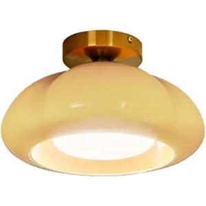 Cream Glass Ceiling Lamp 11.81 Inch Dome Shade Light Fixture for Hallway Bedroom Living Room Dining Room Kitchen(Yellow)
