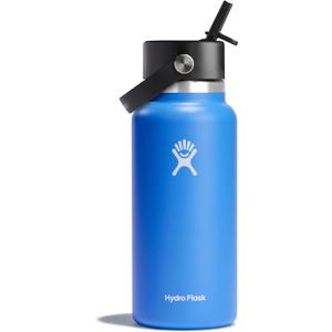 HYDRO FLASK Wide Mouth vacuum insulated stainless steel water bottle with leakproof closeable straw lid for cold water drinks, sports, travel, car and school (Cascade)