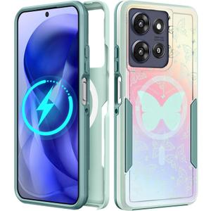 LISEVOfor Moto G Power 2025 Case - for Motorola Moto G Play 2025 Case Compatible with MagSafe Women Cute Girls Magnetic Protective Phone Cover Girly Pretty Butterfly Heavy Duty Shockproof Design