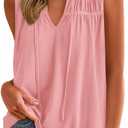 PRETTYGARDEN Womens Summer Tops Sleeveless V Neck Shirts Ruffle Loose Tank Top Smocked Work Flowy Dressy Casual Blouses (Medium, Pink)
