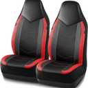 PIC AUTO Leather Car Seat Covers, Sports Carbon Fiber & Mesh Design, High-Back Two Front Set, Waterproof Automotive Seat Covers, Airbag Compatible, Universal Fit for Most Cars (Black & Red)