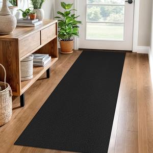 EARTHALL Woven Runner Rug 2x6 Ft Washable Runners for Hallways Cotton Non Slip Rubber Backed Kitchen Runner Braided Indoor Floor Carpet for Entryway, Hallway, Kitchen, Bedroom, Black/Grey