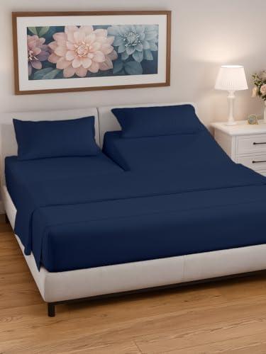 Split Head King Sheets Set - Top Split King Sheets for Adjustable Beds, Easy-Fit Split Head King Mattress - Flex Split Top King Sheets, Easy-Fit, Breathable, Deep Pocket Split King Sheets - Navy Blue flex top king /split head