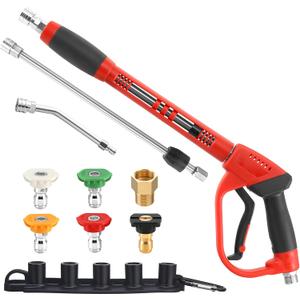 Tool Daily Pressure Washer Gun with Replacement Wand Extension, 30 Degree Curved Rod, 5 Nozzle Tips, 4000 PSI (47inch)