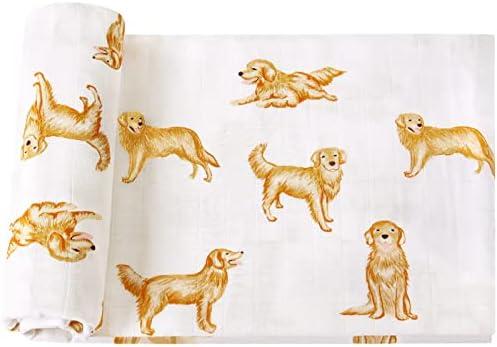 LifeTree Muslin Swaddle Blankets, 70% Viscose from Bamboo and 30% Cotton Baby Swaddle Blankets Unisex Swaddling Blanket for Newborn, Soft Large 47" x 47", Golden Retriever Baby Blanket
