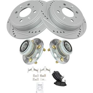 TRQ Rear Brake Pad and Rotor Set Semi Metallic Coated Drilled Slotted Rotors Compatible with 1990-2001 Acura Integra 1992-2000 Honda Civic 1995-1997 Civic del Sol