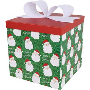 LaRibbons Large Christmas Gift Boxes with Lids, 10x10x10 Inches Santa Design Folding Square Gift Boxes for Christmas Decorative, Xmas, Present, Storage, Green