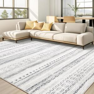 kakania 8x10 Washable Area Rug: Non Slip Soft Thin Carpet, Boho Geometric Modern Decor, Easy Clean Indoor Floor Large Rugs for Living Room Bedroom Kids Dorm Office Dining - Grey