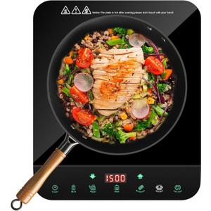 Portable Induction Cooktop, 1500 Watts Induction Burner with Multi-Function Inductions Hot Plate 7 Temperature & LED Sensor Touch Safety Shutoff Function for Cooking, Single Inductiosn Burner (Single Induction Cooktop)