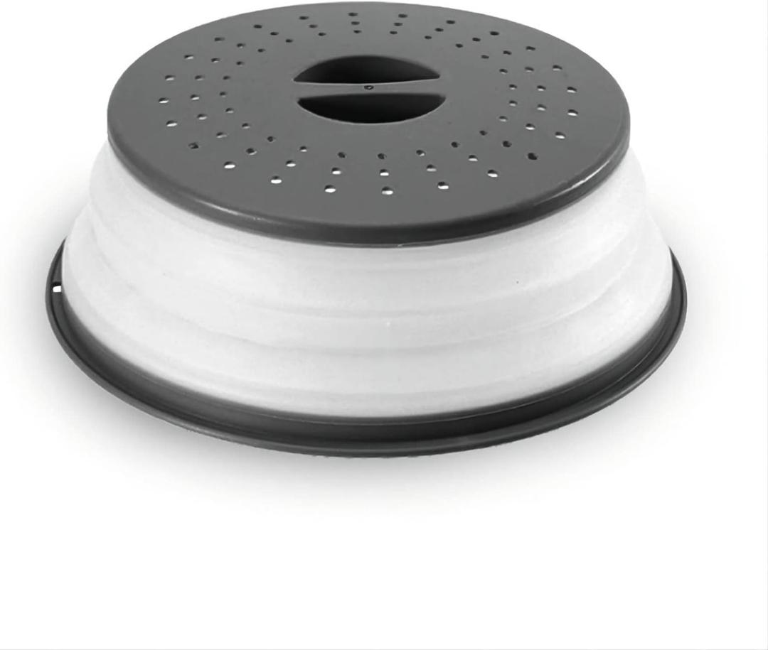 WENWELL Vented Collapsible Microwave Splatter Cover for Food,Kitchen Gadget dish bowl Plate Proof lid Can be Hung,Dishwasher-Safe,BPA-Free Silicone & Plastic,10.5 inchs,gray (black)