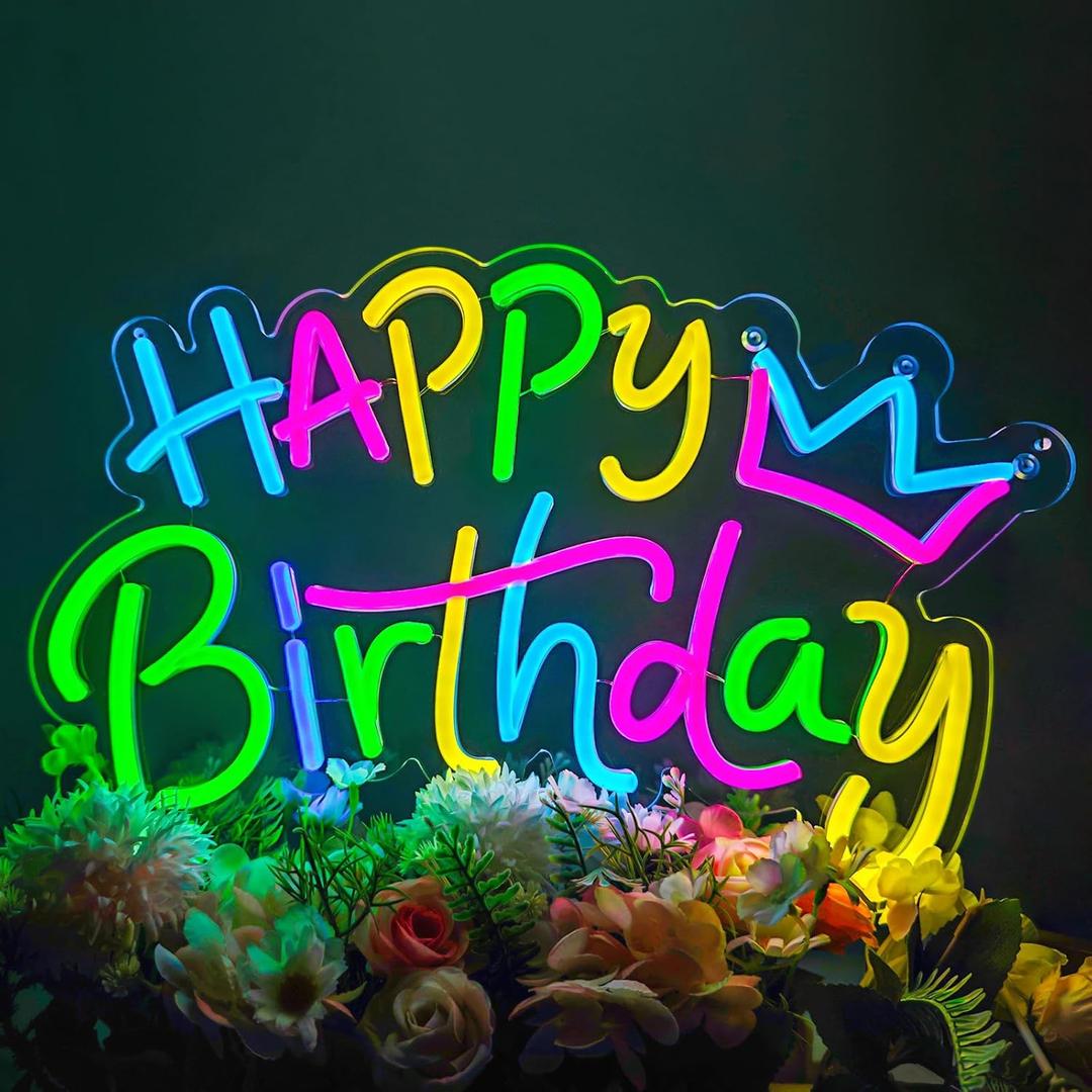 Colorful Happy Birthday Neon Sign for Party Backdrop & Decorations, LED Light Up Neon Signs for All Ages Birthday Parties Celebrations Wall Decor, Gifts for Her Women Teens (Colorful)
