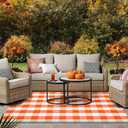 Fall Cotton Orange and White Plaid Rug - 4 x 6 Ft, Hand-Woven Indoor/Outdoor Layered Cotton Blend Buffalo Plaid Rug, Washable Front Door Mat, Perfect for Porch, Living Room, Entryway