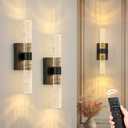 Black Battery Operated Wall Sconces Set of 2, 20000mAh Rechargeable Wall Light with Remote Control, 3000K-6000K Dimmable Wireless LED Sconces for Bedroom, Living Room, 15.6 Inch