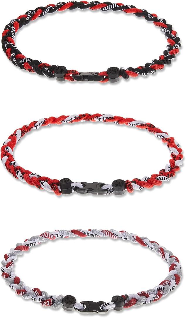 Junkin Baseball Necklaces Three Braided Rope Titanium Necklace for Fans Team Gifts Boys Men Player Softball Sports (Red)
