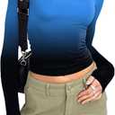 Hafailia Long Sleeve Shirts for Women - Casual Y2K Basic Tops Crewneck Slim Fit Tshirt Tees Blue Black XS