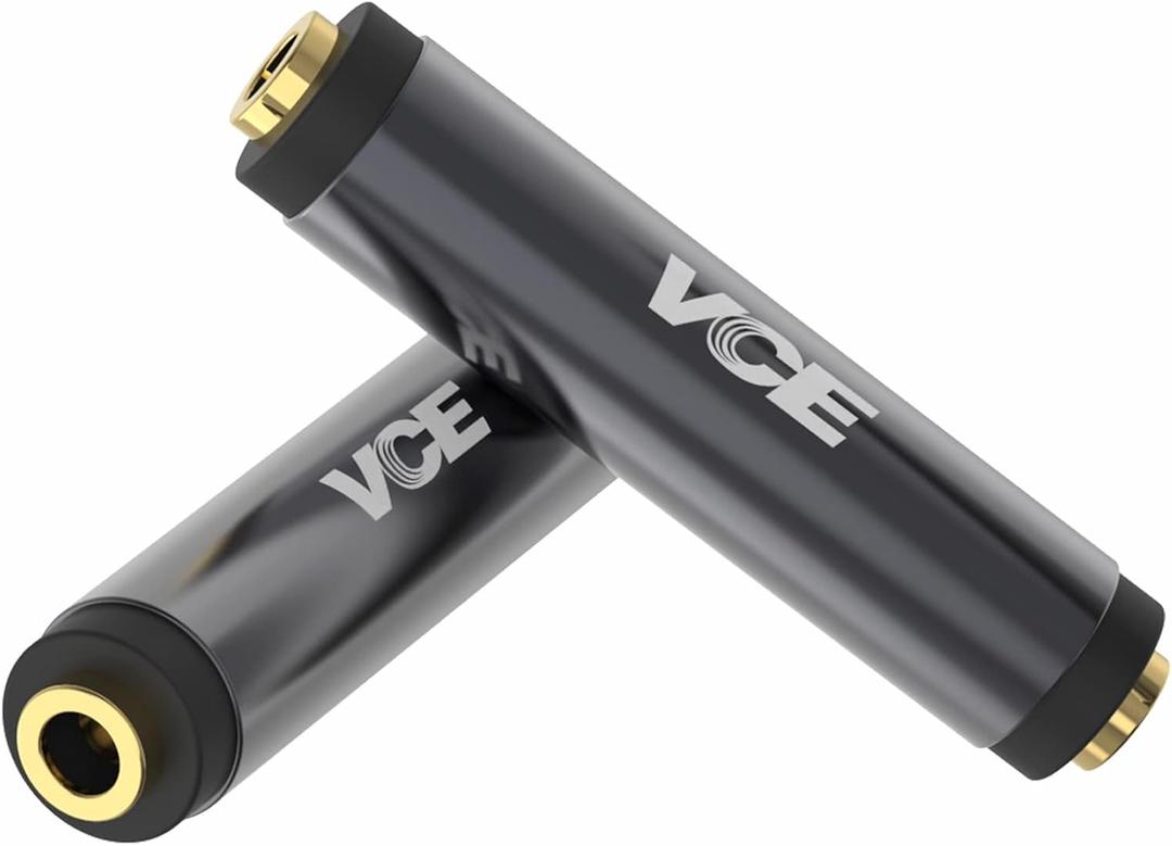 VCE 3.5mm Female to Female Adapter, Gold Plated 1/8 Inch Aux Adapter for 3.5mm Audio Cable Extension, 2 Pack, Metal Shielded Housing
