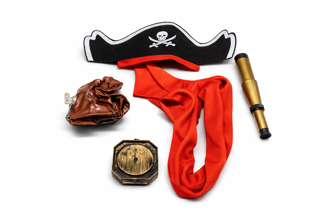 Pirate Costume Accessory Set – Hat, Telescope, Scarf, Treasure Bag & Compass