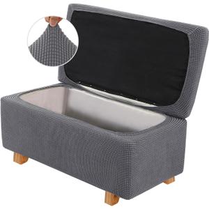 2-Piece Stretch Ottoman Covers  Rectangle Slipcovers for Folding Storage Stools, Non-Slip Elastic Bottom, Soft Fabric Furniture Protectors (Grey, Large)