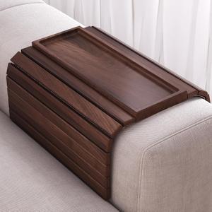 Sofa Arm Tray,Walnut Wood Folding Couch Arm Trays,Sofa Armrest Tray with Anti-Slip Pad for Drinks,Snacks,Phone,Remote Control