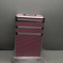 5 in 1 Professional Makeup Train Case Aluminum Cosmetic Case Rolling Makeup Case ExtraLarge Storage Organizer with Key Swivel Wheels Salon Barber Case for Make Up Nail Hairstylists, Pink