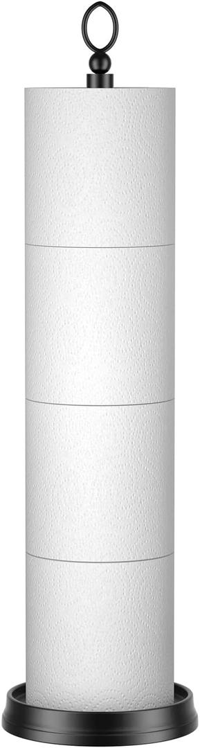 Heavy Weighted Toilet Paper Holder (with Reserve Function) Free Standing, Spare Toilet Paper Roll Storage Stand for Bathroom Total Height 22.5" Matte Black