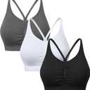 GXXGE Y Back Sports Bras for Women High Impact Spaghetti Thin Strap Fitness Gym Activewear Workout Yoga Bra (Medium, Black/Grey/White)