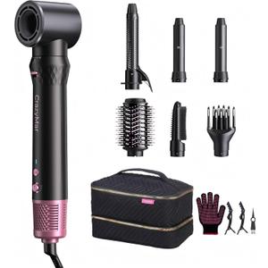 Crazymar airwrap Hair Styler, Fast Drying Blow Dryer & Curling StylingTool, Hot Air Styler No Heat Damage, Hot Air Styler Wrap for Curling Volumizing Straightening Styling (Black and Pink)