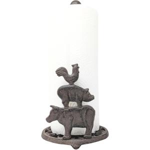 Cast Iron Farm Animals Paper Towel Holder - Freestanding Metal Paper Towel Holder for Kitchen Countertop and Bathroom - Home Decor and Farmhouse Kitchen Accessories