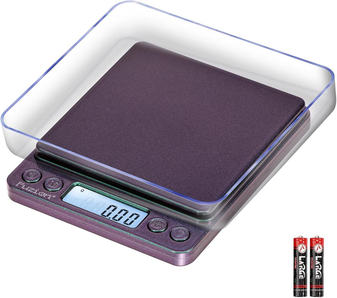Fuzion Digital Scale .01 Gram Accuracy, 500g Mini Food Scales for Small Jewelry, Gold, Herb, Spice - Weight Gram and Oz (Ombr Purple-Green)