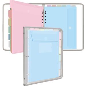 Uquelic Document Organizer, Soft PVC Binder with 12 Colorful Pockets - Zipper Binder 3 Ring with Dividers Letter Size (11'' x 8.5'')-Large Capacity Cute Folder for School, Office & Home Use (Grey)